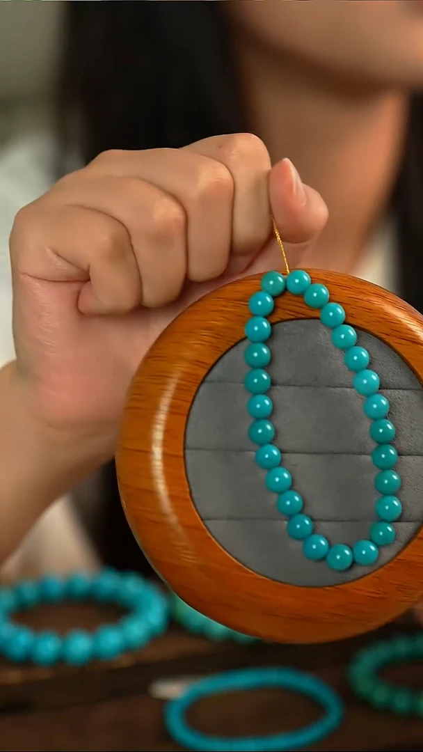 18K金镶嵌绿松石手串圆珠