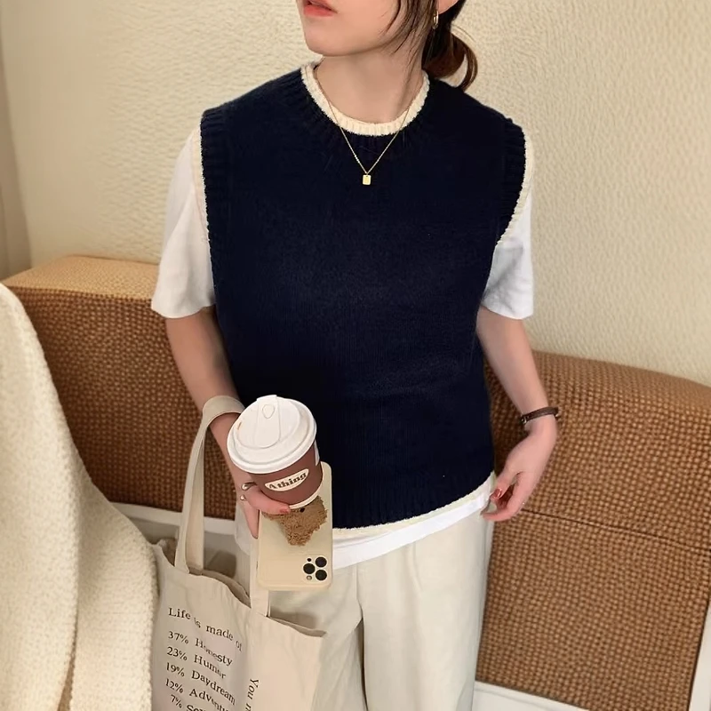 百搭羊毛圆领马甲毛衣背心针织坎肩