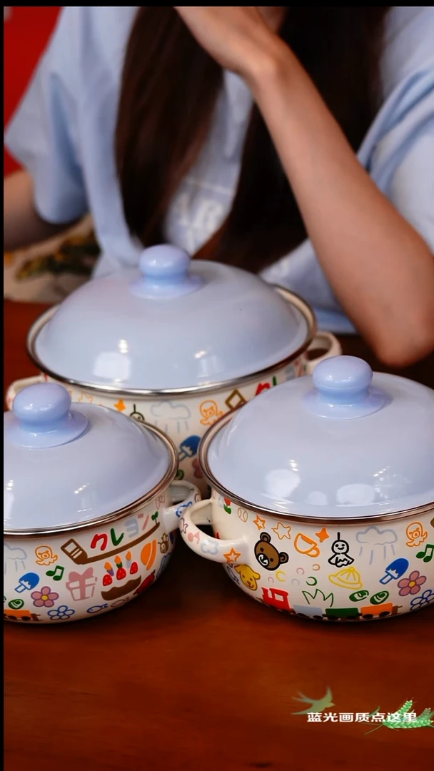 136 搪瓷双耳带盖泡面锅