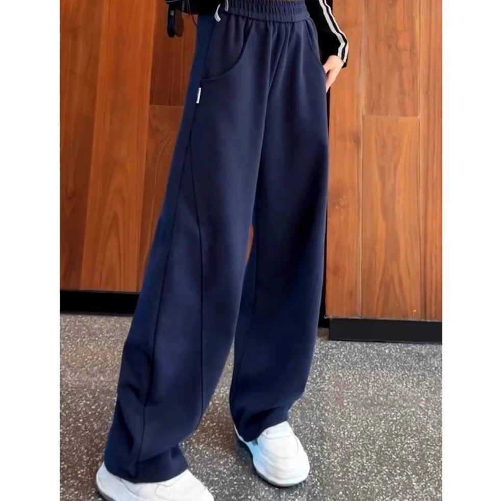 男童春秋阔腿长裤2025中大童秋装裤子初中生休闲运动直筒加绒卫裤