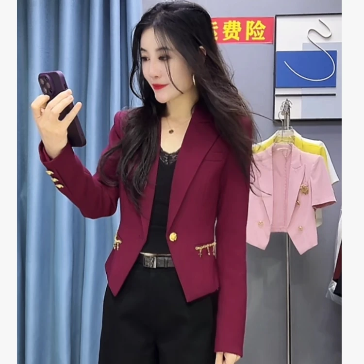 SR欧货秋冬款<链条短款外套>小众洋气时尚收身显瘦长袖西装外套
