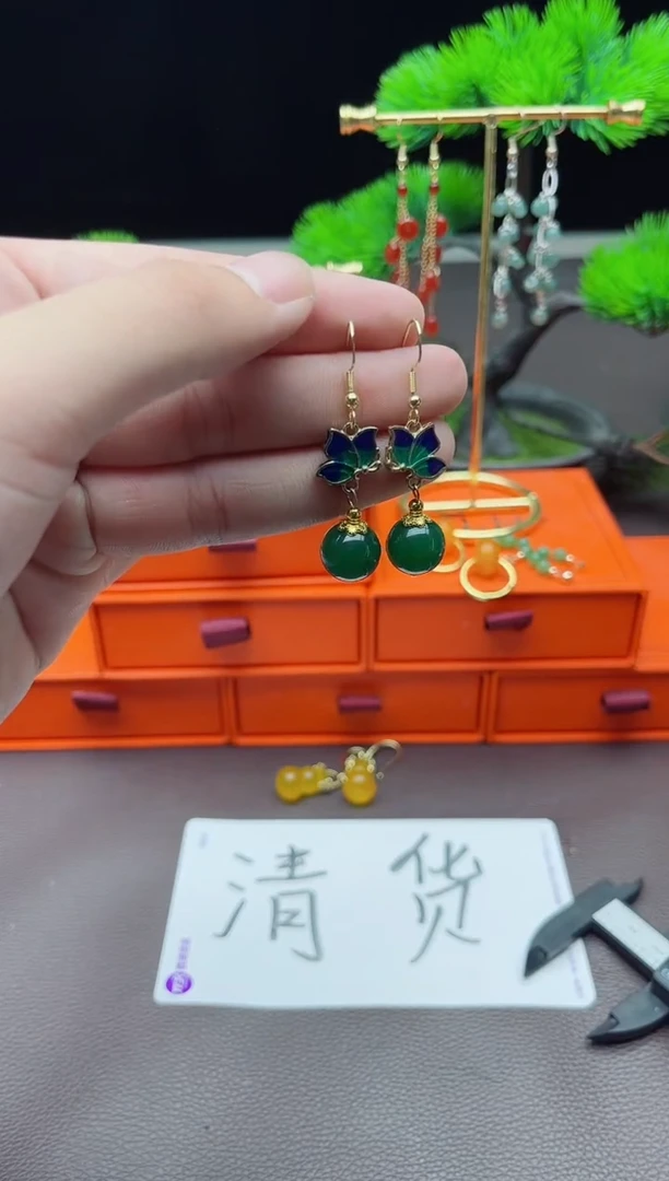 玛瑙/玉髓耳饰银S925镶嵌337