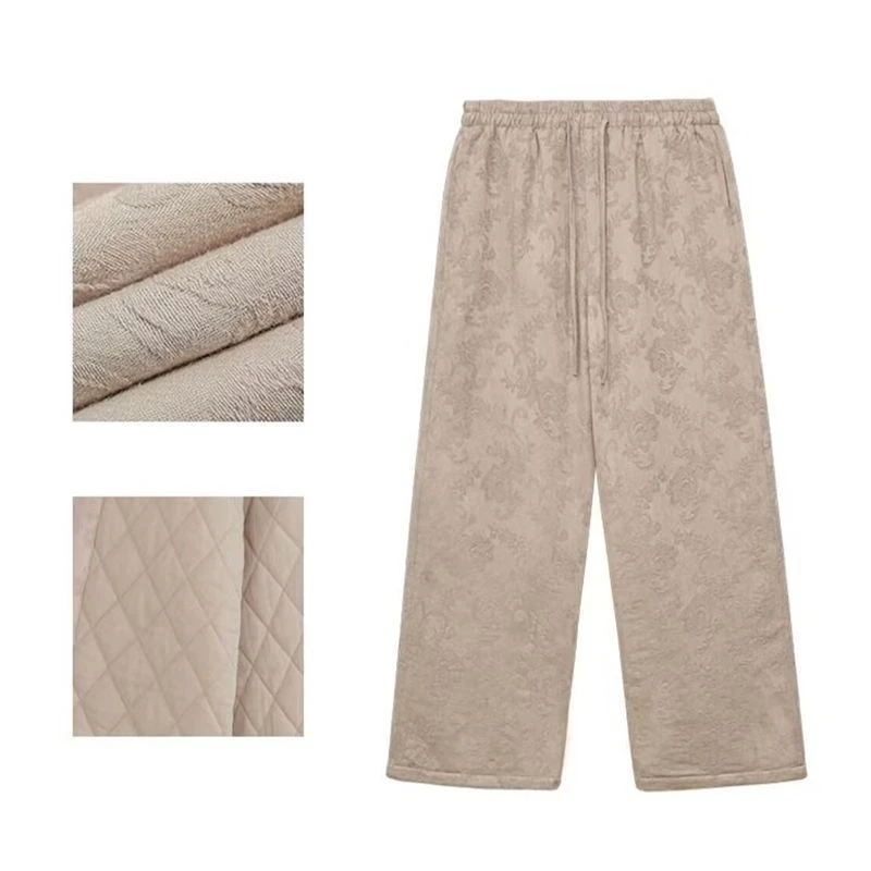阔腿裤提花直筒裤棉裤加厚高腰休闲百搭裤子