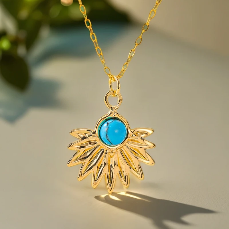铜合金项链 B2057-蓝色松松太阳花造型