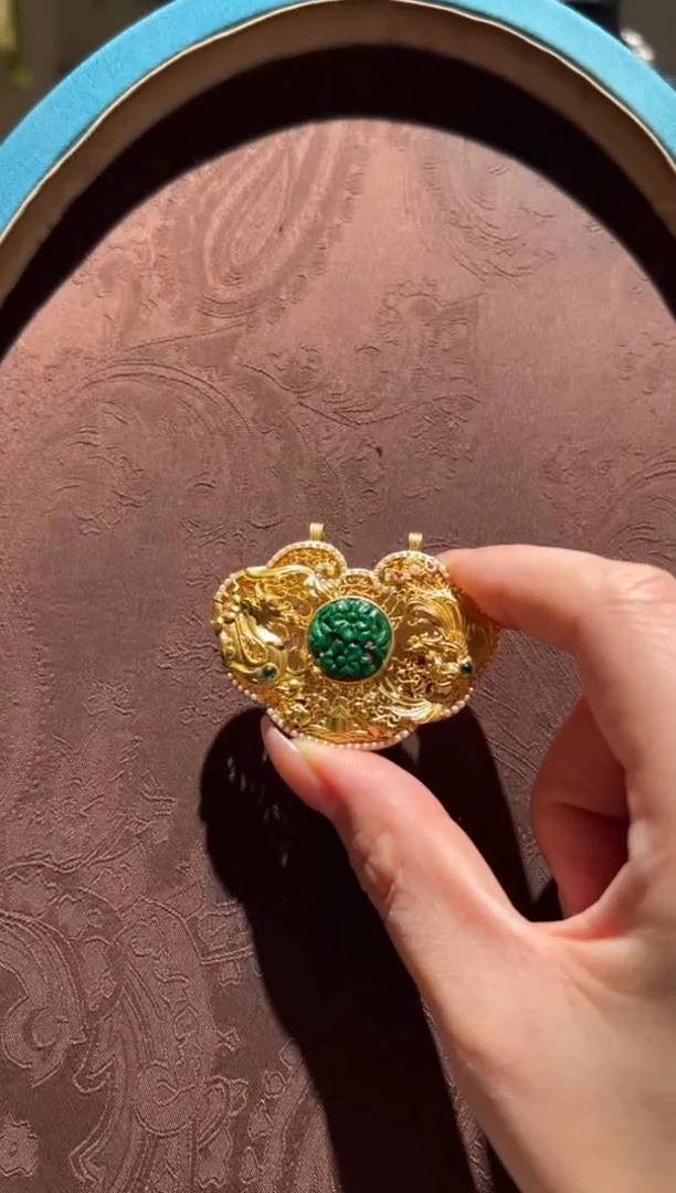 翡翠银S925镀金镶嵌吊坠(不含链)红翡绿翠