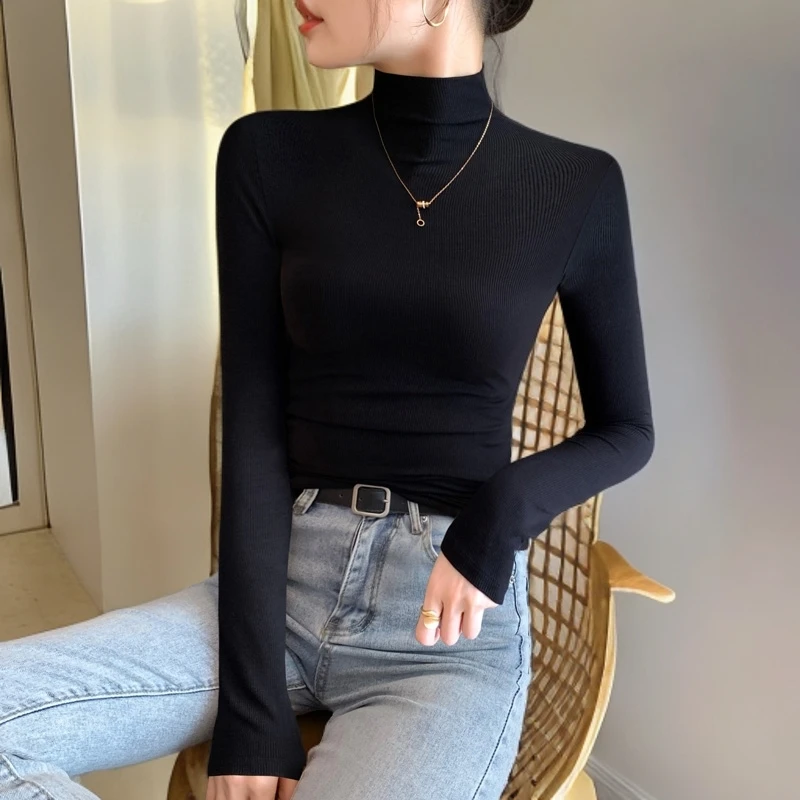 半高领打底衫女2025新款修身长袖内搭洋气紧身T恤高级感上衣春秋