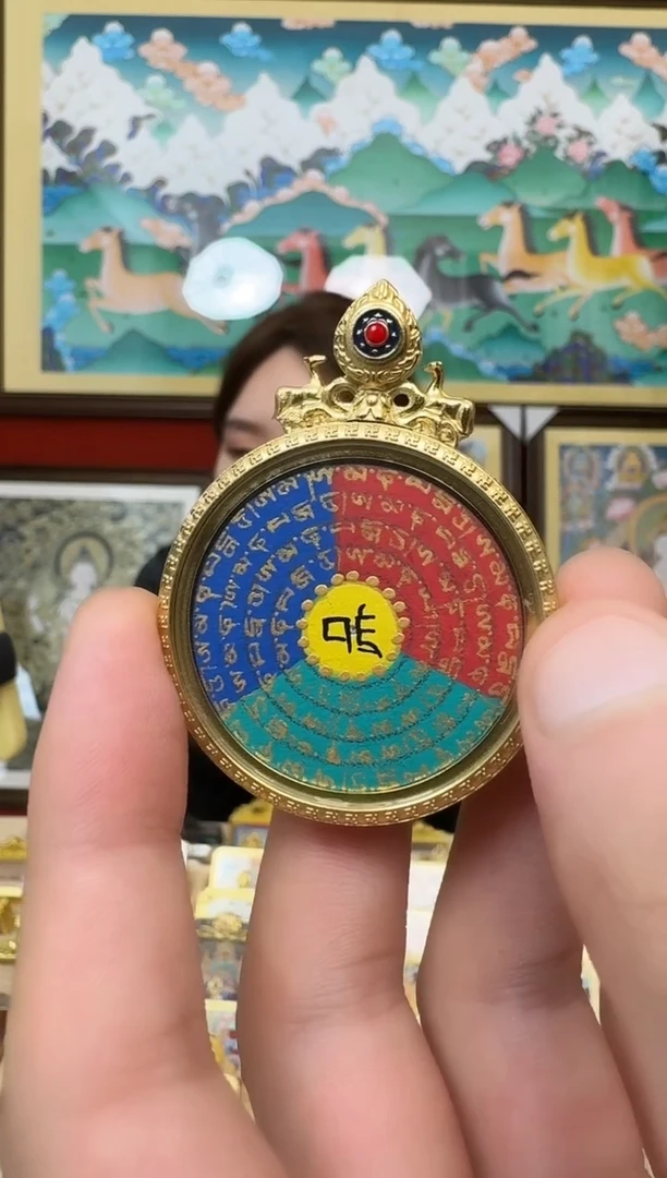 吊坠六字-热贡纯手绘唐卡吊坠