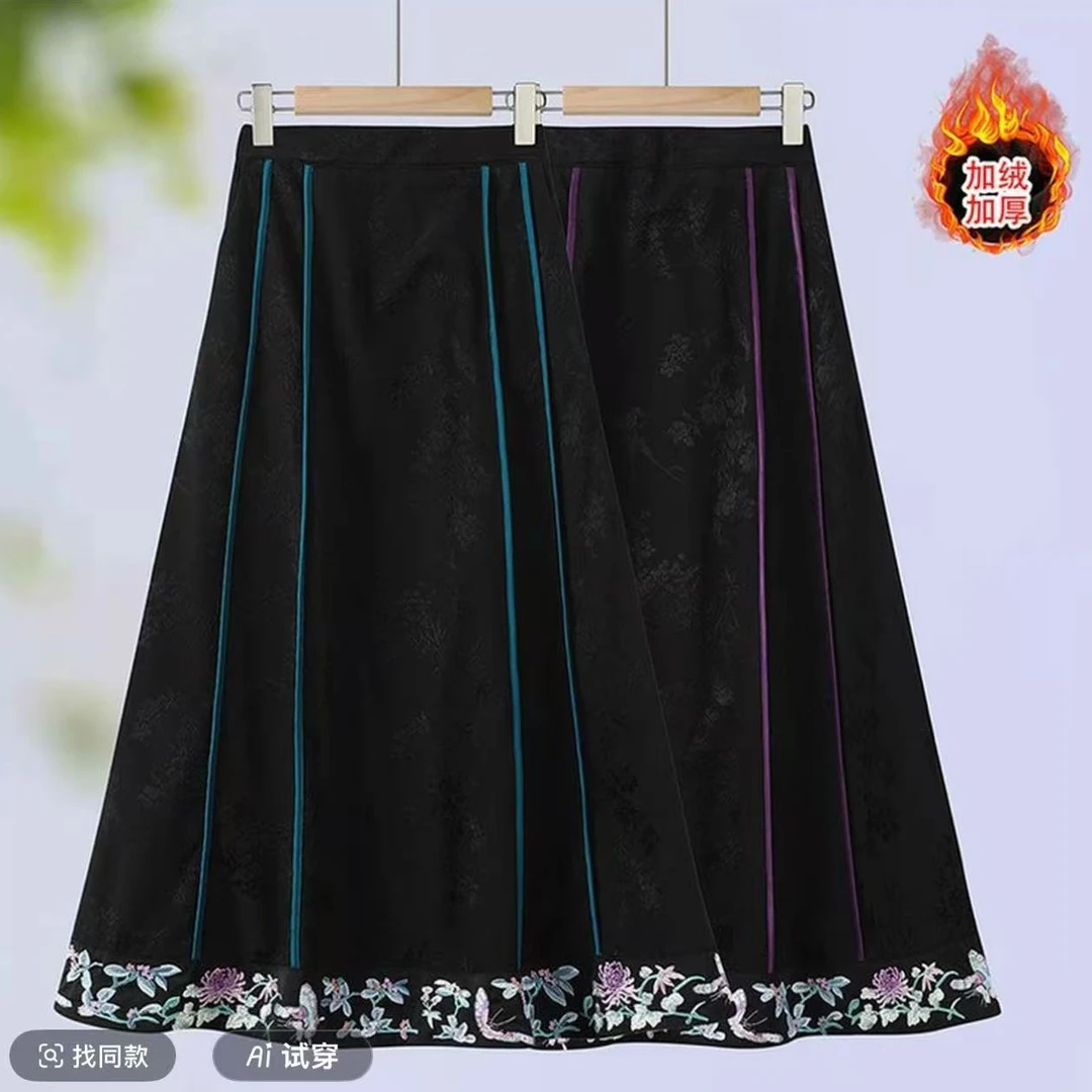 中国风民族风半身裙2025日常百搭醋酸提花蝶恋花刺绣马面裙女0823