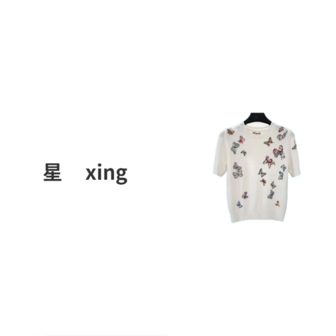 夏装时尚新款圆领短袖套头针织上衣54075
