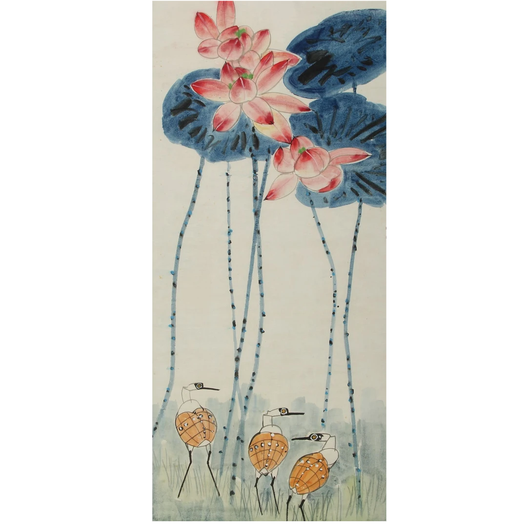 LOT.2690 《荷花》137*69cm 纸本设色镜片