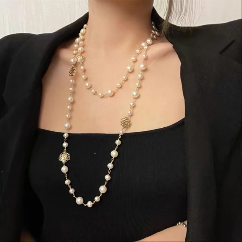 直播间搭配中式服装同款时尚白色珠珠百搭链子