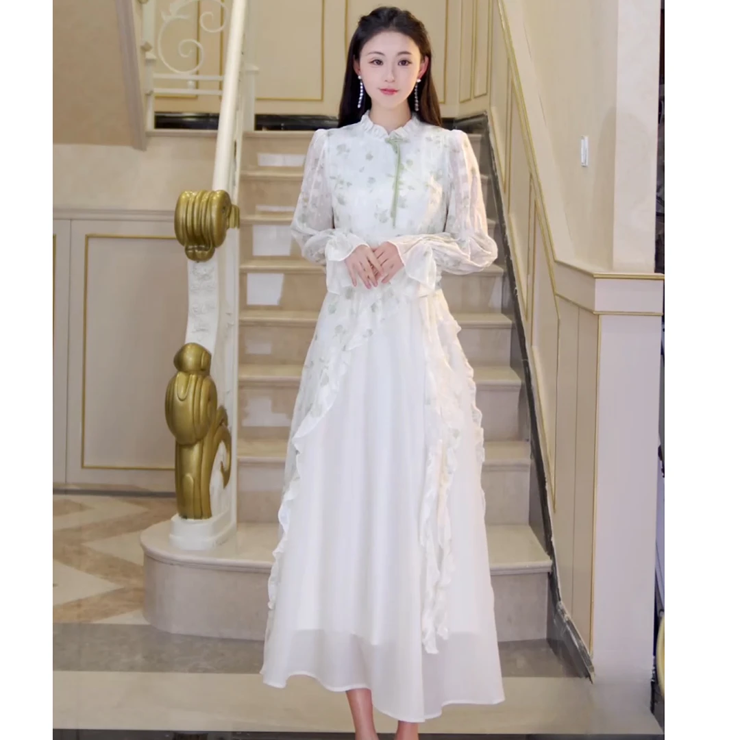 时尚荷叶领双拼花瓣连衣裙813795