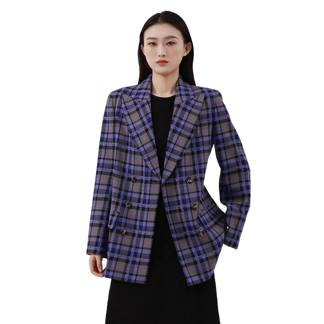AMASS/阿玛施秋冬紫色气质格纹时尚百搭绵羊毛西装外套5400868