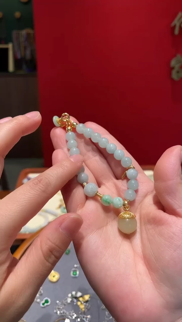 颈饰银S925镀金镶嵌翡翠翡翠手串