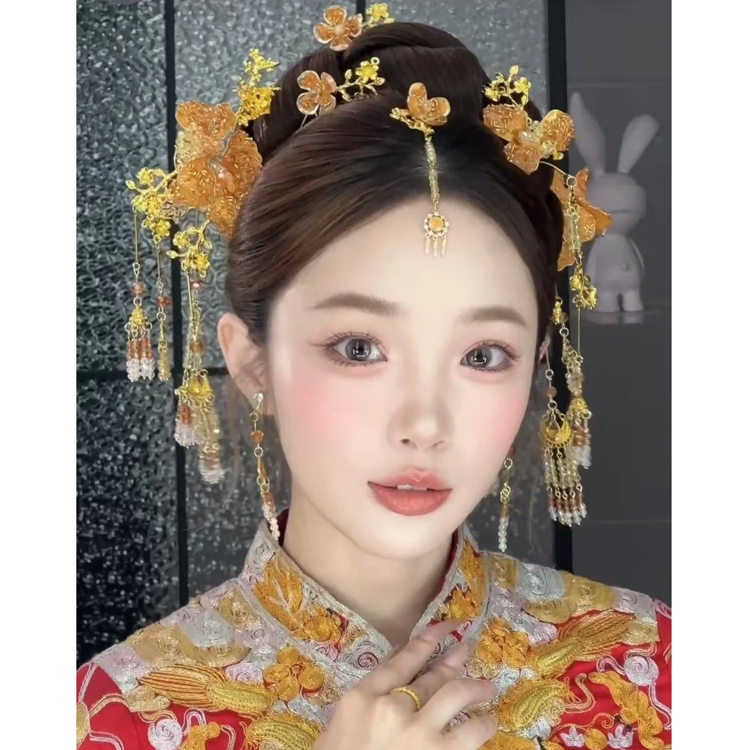 2025新款金桔色（橘祥如意）新娘手作结婚饰品345