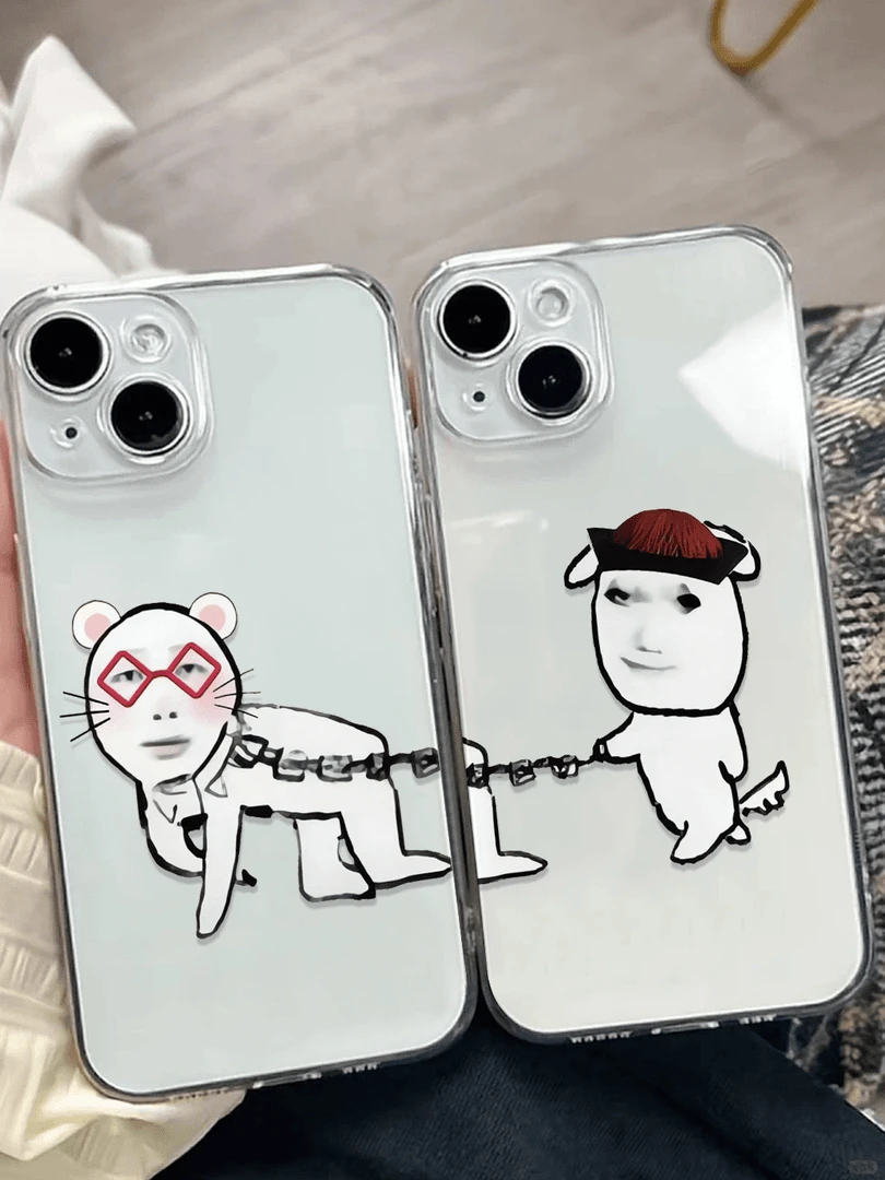 情侣趣味表情包适用苹果16/15promax透明太空壳华为OPPOvivo小米x