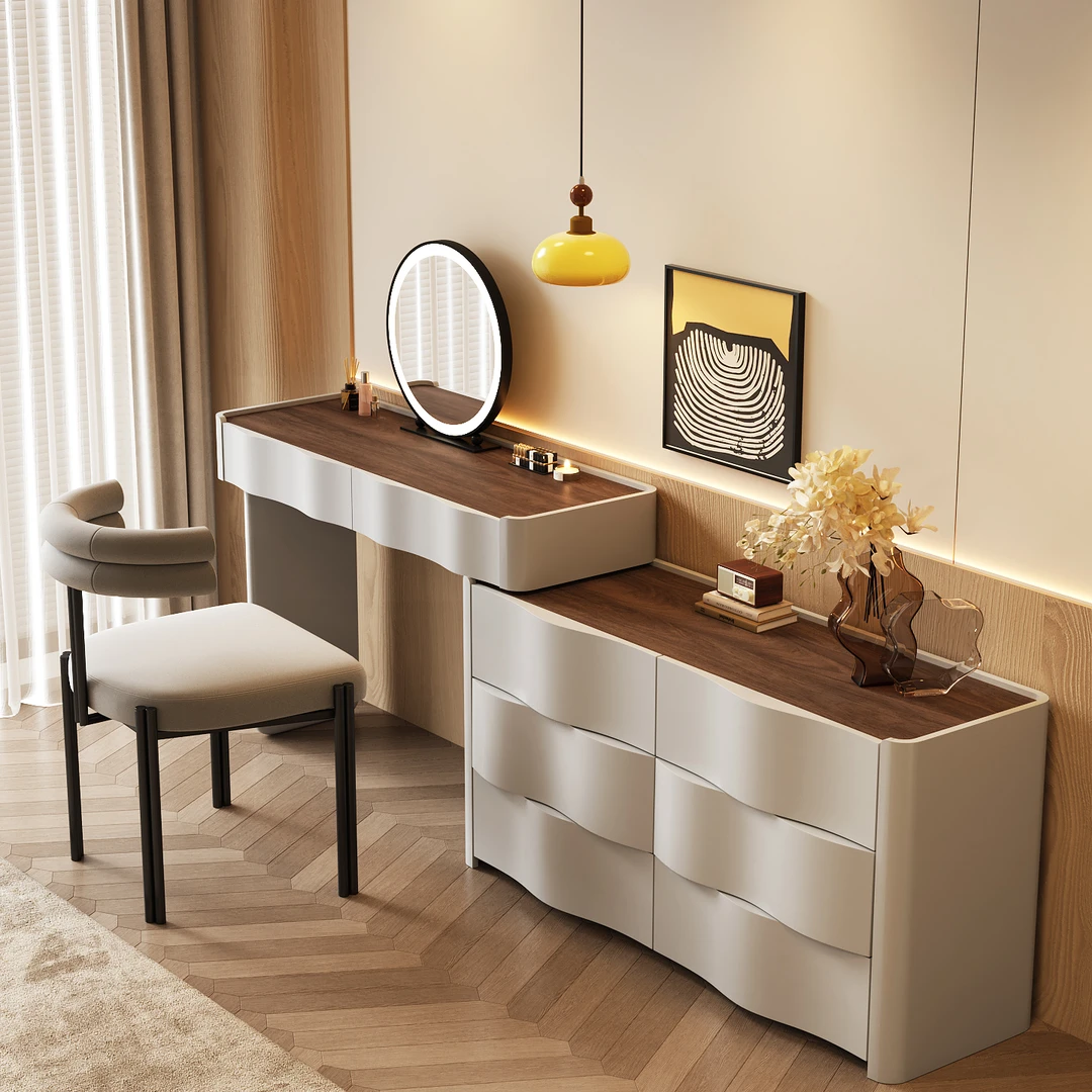 【涟漪梳妆台】梳妆台斗柜收纳柜一体现代卧室简约新款化妆桌实木