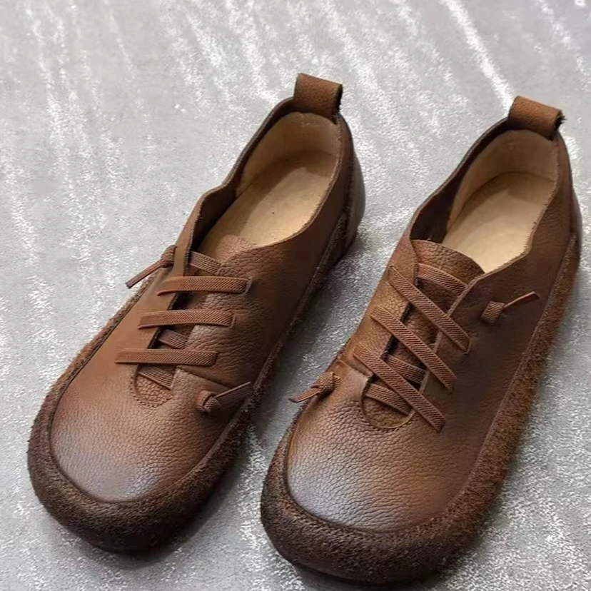 66-6春季新款真皮女鞋复古牛筋底舒适百搭休闲单鞋