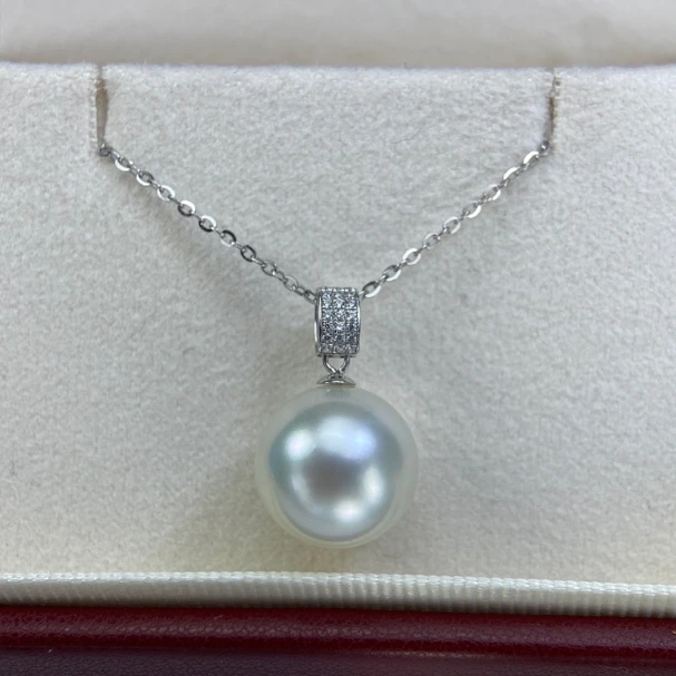 纯天然正宗海水珍珠澳白吊坠18k金镶嵌简约白色新款锁骨链吊坠