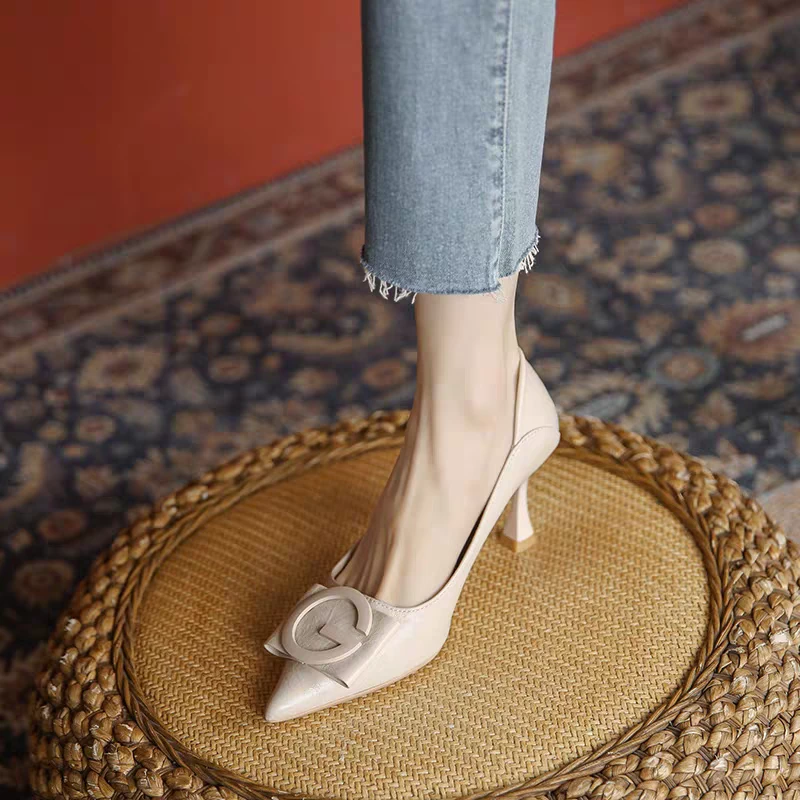 羊皮不累脚高跟鞋女2025新款小香风软皮尖头单鞋女小码女鞋313233