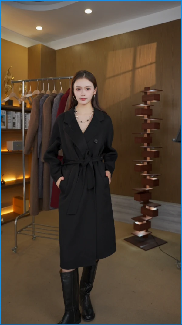 ABG【书香年华】双面羊毛大衣毛呢女装韩版加厚宽版设计感0801