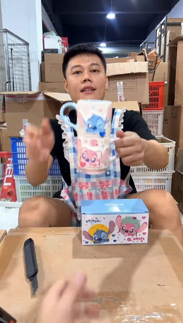 瓷片原盒Q版史迪仔安琪对杯