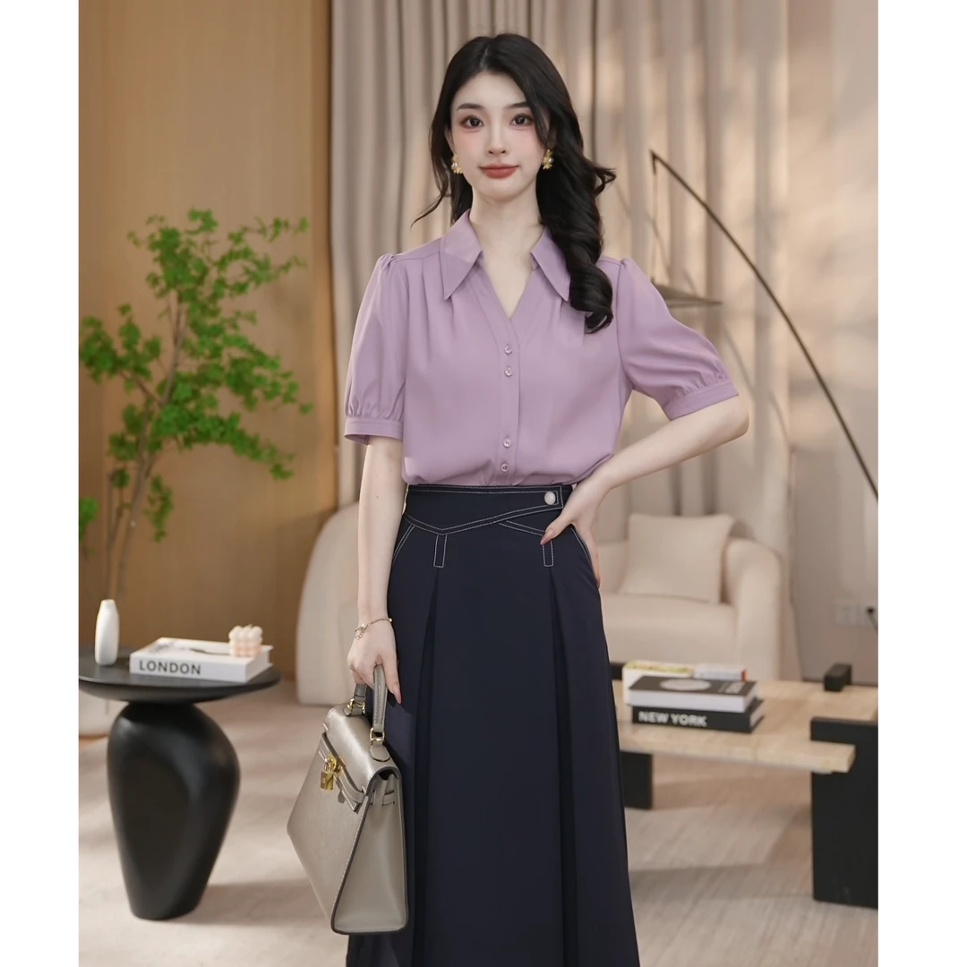 【曼贝】夏季新款气质上衣百搭气质时尚高级感衬衫女8492269【珮珮】
