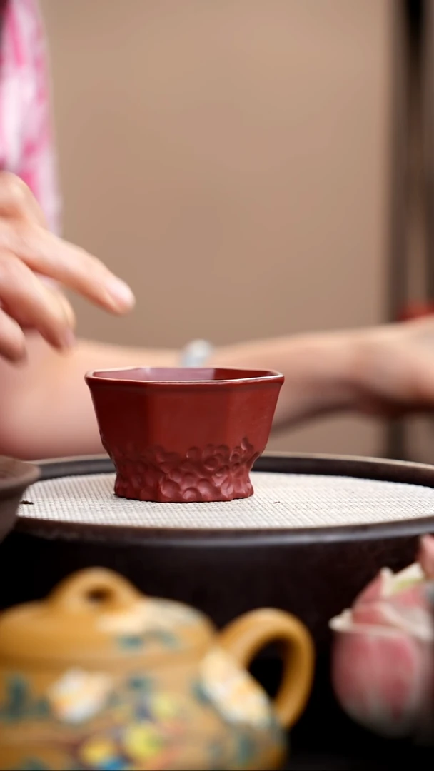茶壶紫砂朱泥太湖石八方杯