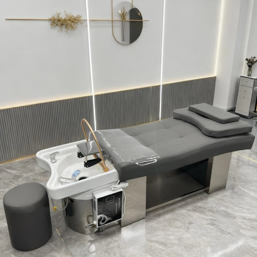 64全躺泰式两用洗头床陶瓷盆不锈钢底座带水循环熏蒸套装热水器