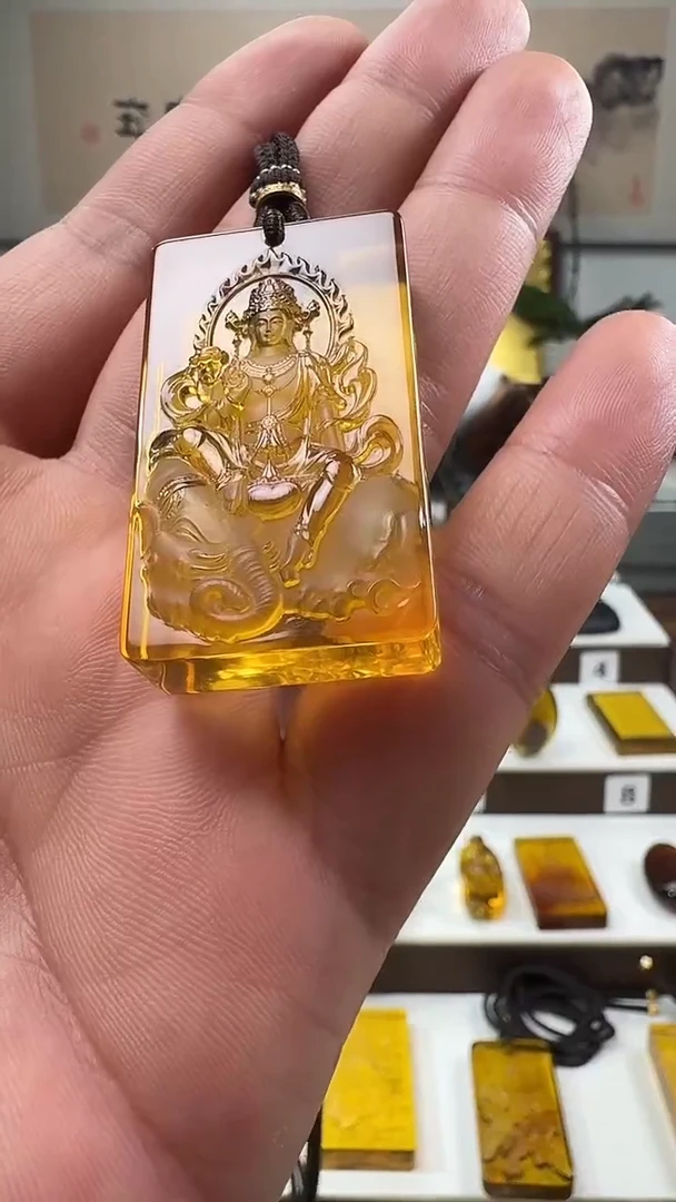 未镶嵌吊坠(不含链)琥珀郎***爷普贤菩萨方牌吊坠