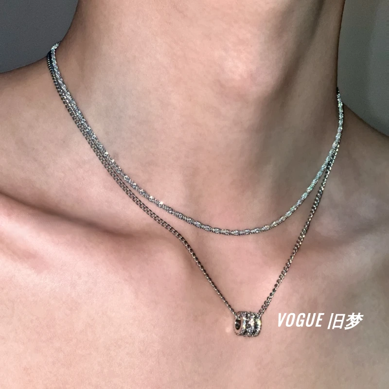 钛钢项链 波光三排锆小蛮腰气质轻奢时尚百搭小众流光风锁骨链