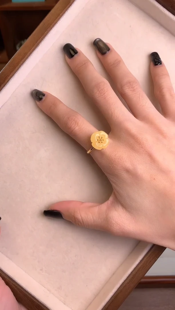 【闪购商品】蜜蜡裸石银S925镶嵌蜜蜡花开戒指