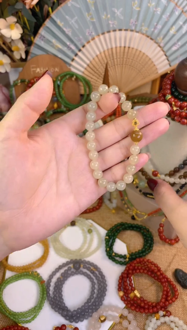 【闪购商品】和田玉手串18K金镶嵌蜂蜜水