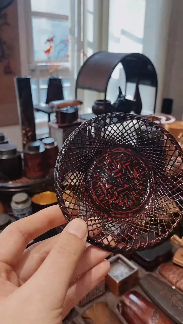 蓝胎漆器竹编杯垫