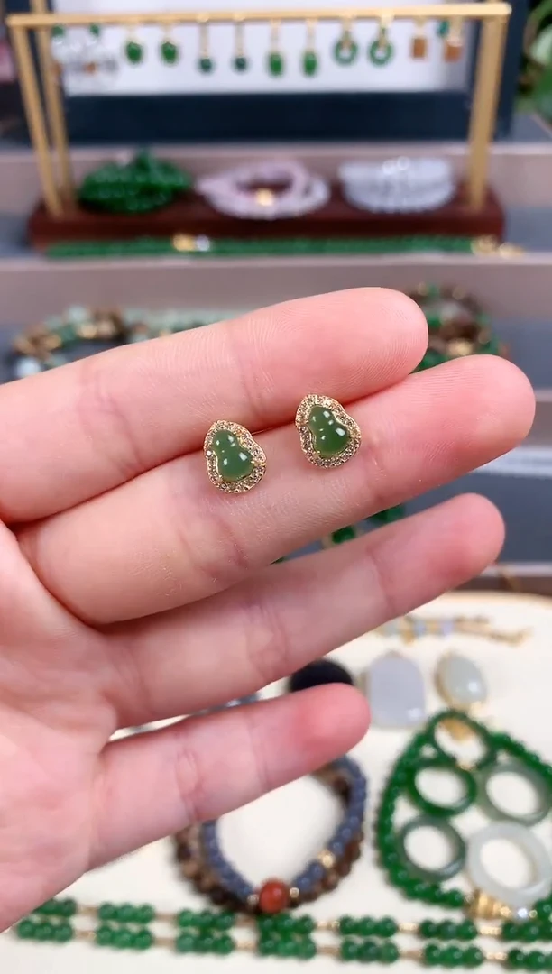 银S925镶嵌和田玉耳饰1