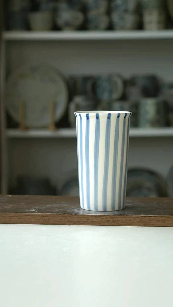 微瑕画釉淡蓝可乐杯400ml@4-2@