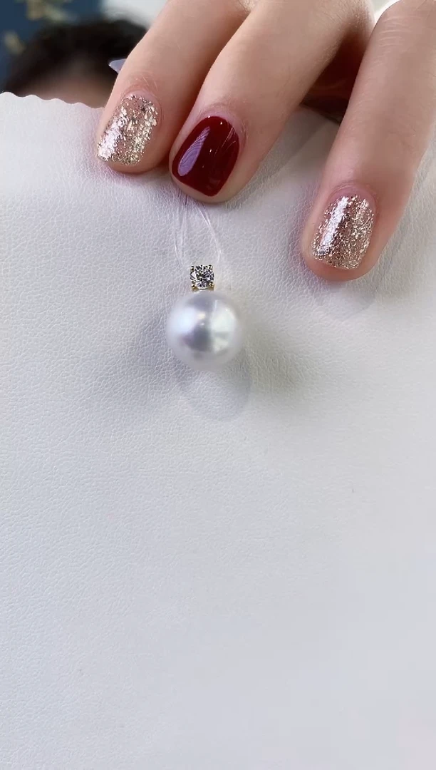 海水珍珠18K金镶嵌吊坠(不含链)12-13澳白珍珠吊坠