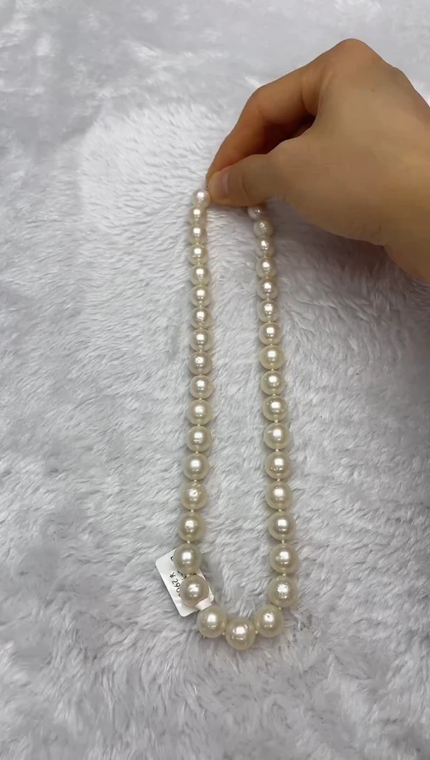 项链银S925镶嵌海水珍珠澳白10-12mm