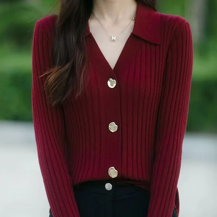 【主播推荐】2024秋季新款针织衫修身上衣女时尚V领开衫女