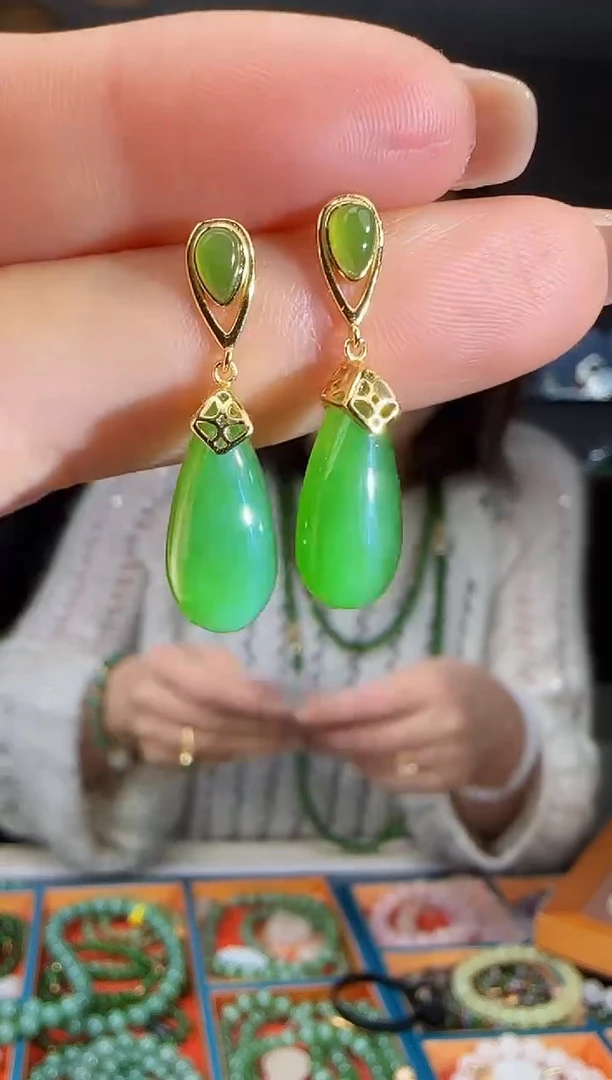 银S925镶嵌和田玉耳饰1