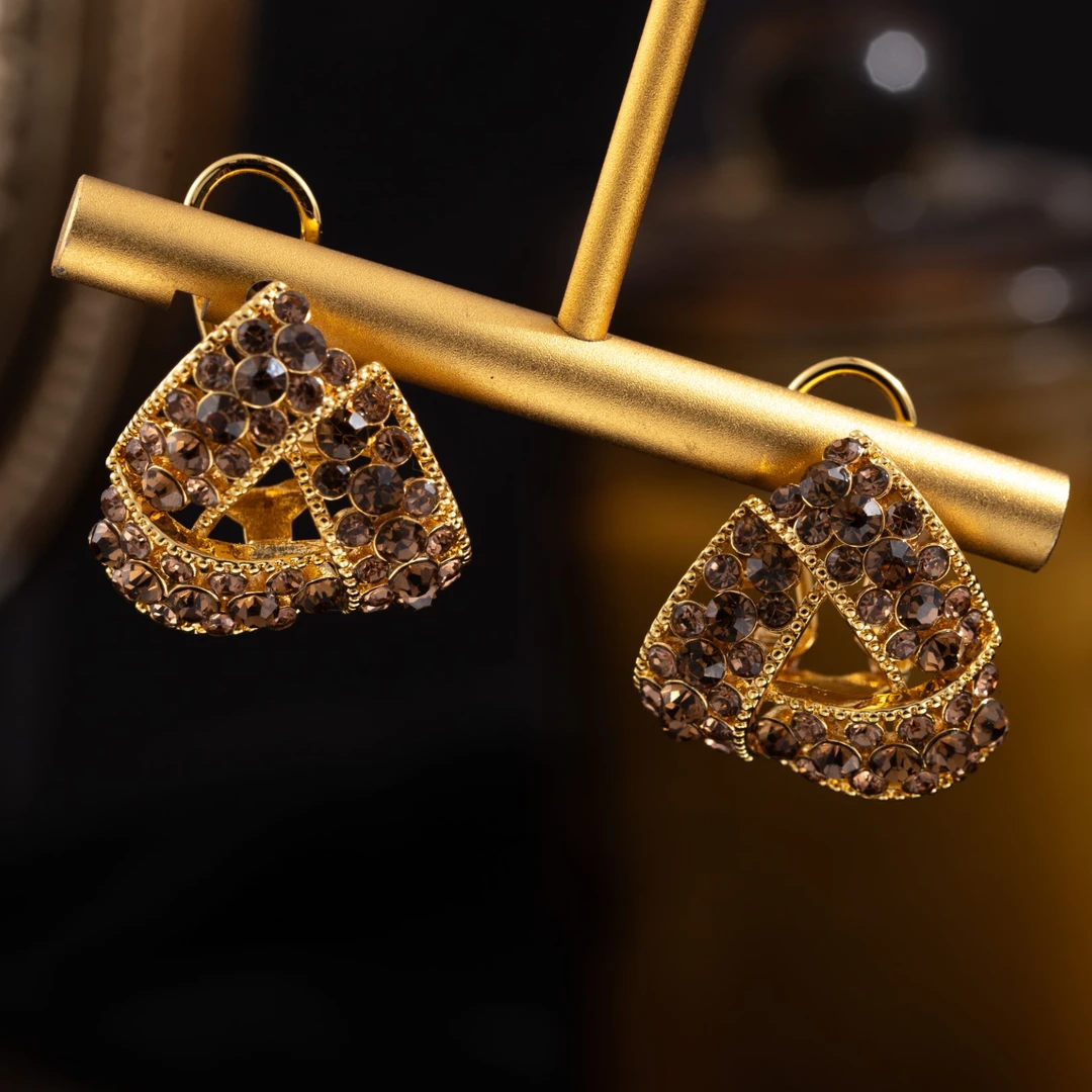 铜合金合成锆石耳饰 LANSE·鎏金三角-气质简约时尚s925银针耳环