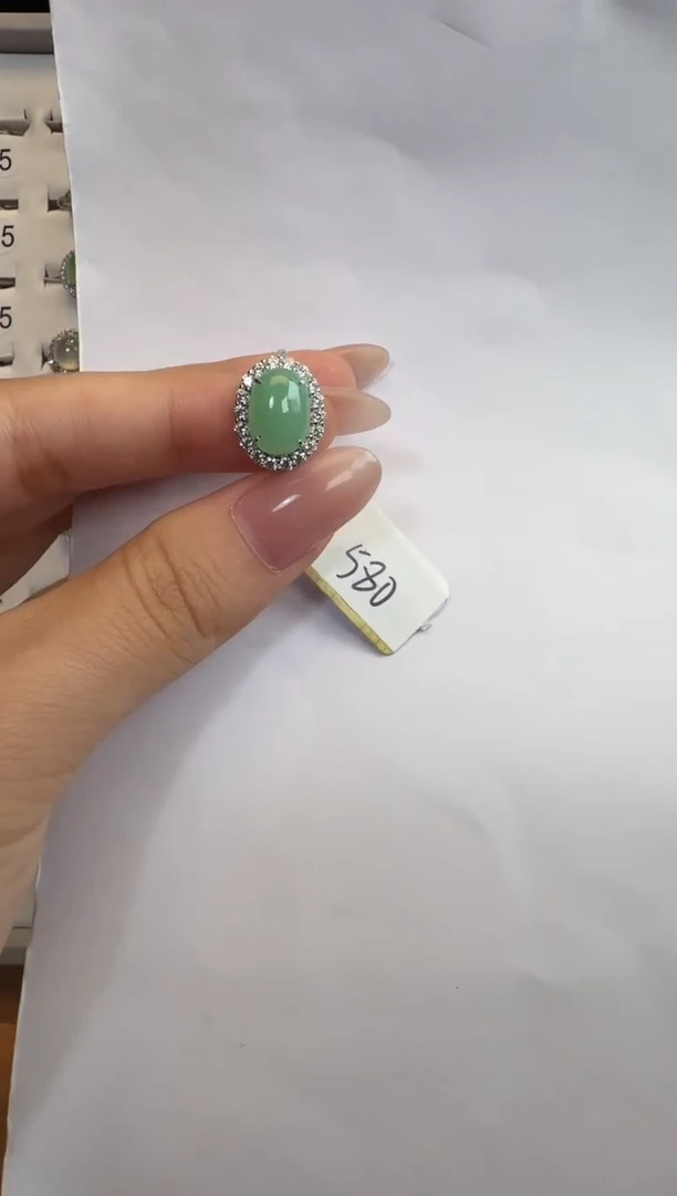 银S925镶嵌戒指翡翠925银镶A货翡翠戒指206