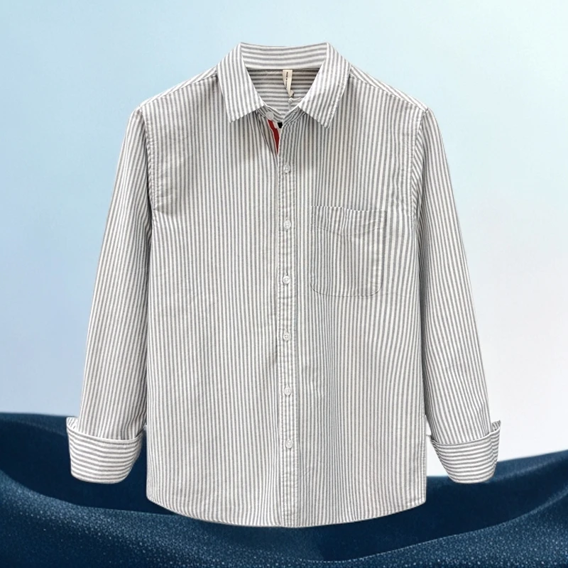 劳玛杜伽休闲长袖衬衫外套男款春秋季细条纹时尚潮流帅气男士上衣