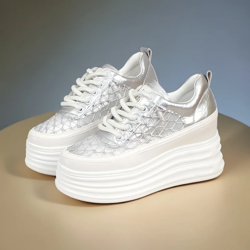 增高8cm夏季网面透气新款小白鞋小个子内增高厚底运动鞋网红女鞋
