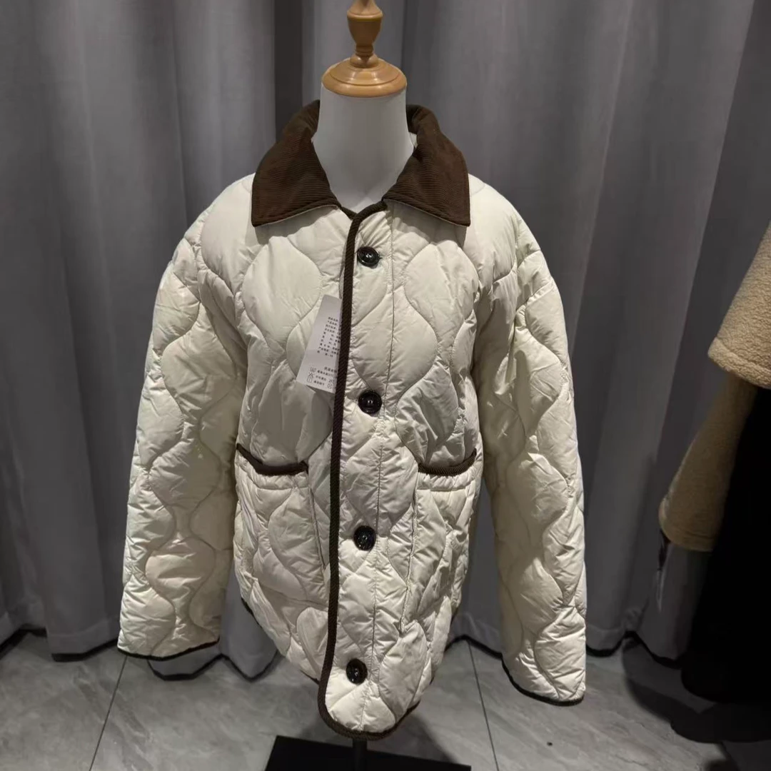 菱格棉服米白棕色拼色填充都是聚酯纤维可以穿到140斤身高不限制