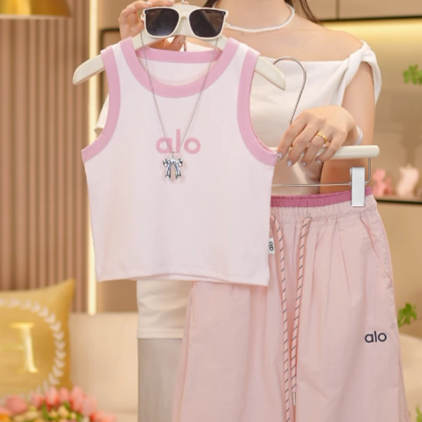女童2025夏季新款时尚韩系背心上衣+休闲工装裤套装-8425