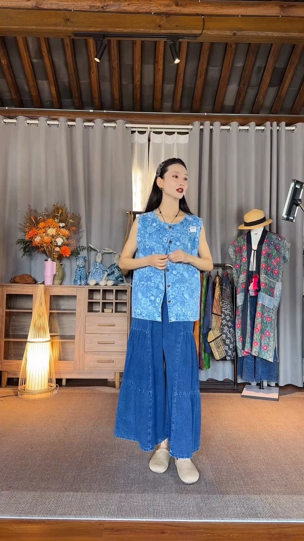 设计师款蓝染拓印马甲