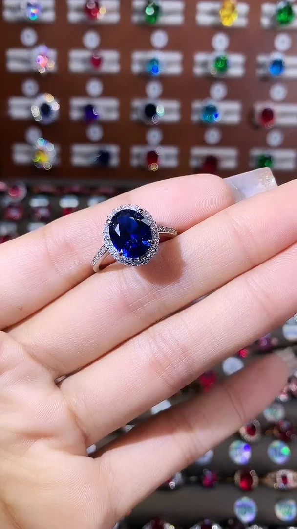 戒指蓝宝石银S925镶嵌810