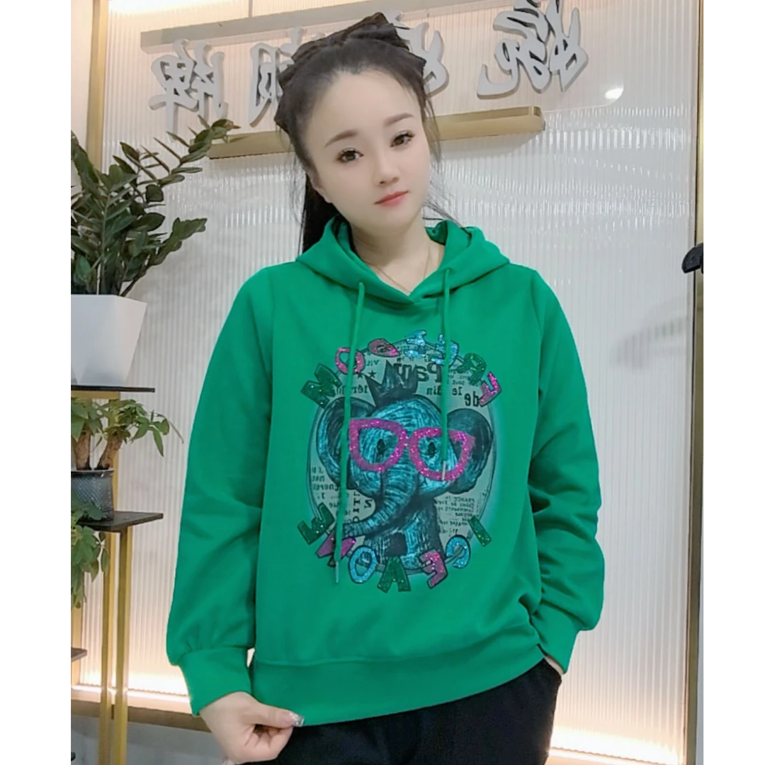 【婉婷服饰】25806连帽卫衣春秋款女士潮牌百搭休闲宽松遮肉显瘦