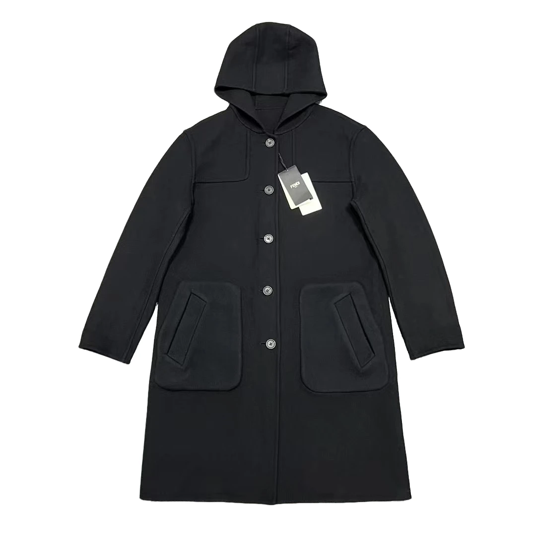 全新未使用 FENDI/芬迪 黑色双面穿羊毛大衣 48码 公价26800